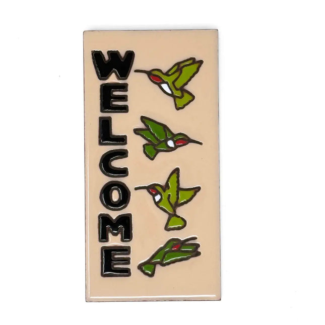 Welcome End Cap Tile with Hummingbirds - Sand, Turquoise or Brown