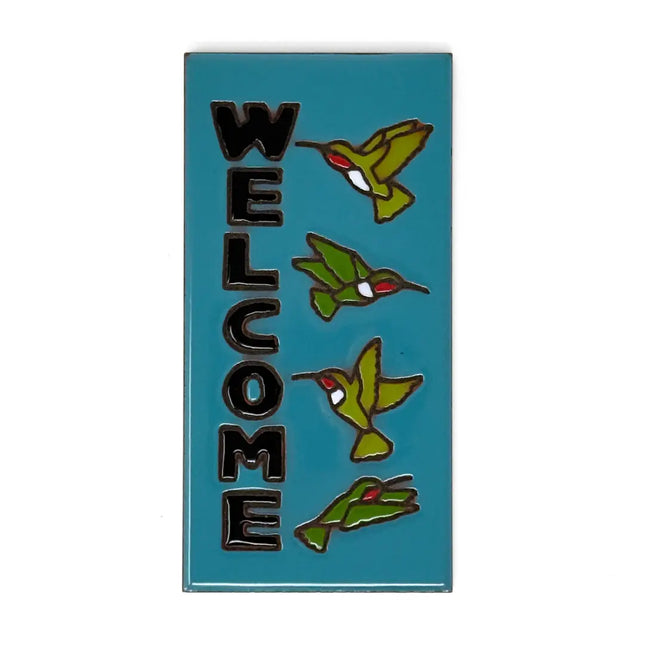 Welcome End Cap Tile with Hummingbirds - Sand, Turquoise or Brown