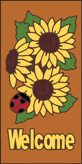 Decorative banner with sunflowers and a ladybug on an orange background