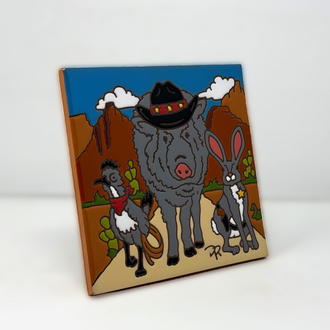 Southwest Desert Posse - Earthtones Tile - Ceramic tile house sign, wall art gift or kitchen trivet