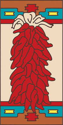 Red chili pepper design with decorative elements on a beige background
