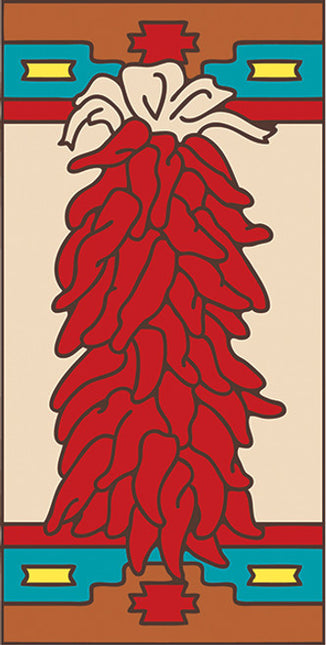 Red chili pepper design with decorative elements on a beige background