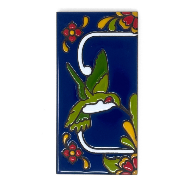 Blue Talavera Hummingbird End Cap Tile for Custom House Number Sign | Loose Ceramic Tile | Hand Glazed Tile | Address Sign