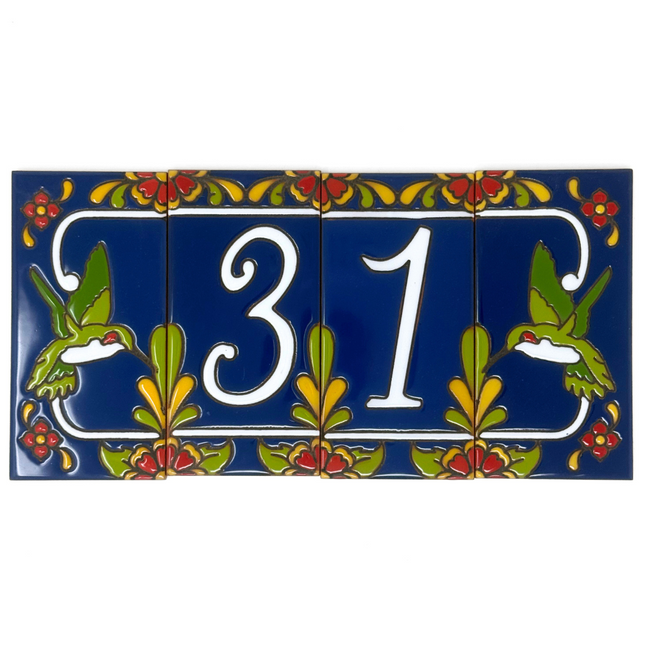 Blue Talavera Hummingbird End Cap Tile for Custom House Number Sign | Loose Ceramic Tile | Hand Glazed Tile | Address Sign