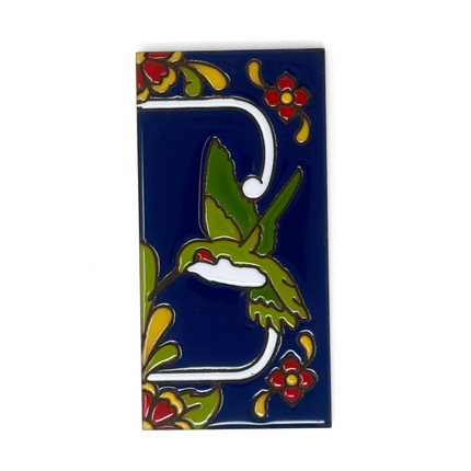 Blue Talavera Hummingbird End Cap Tile for Custom House Number Sign | Loose Ceramic Tile | Hand Glazed Tile | Address Sign
