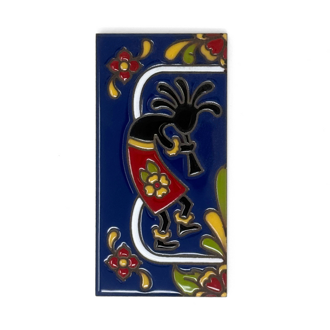 Blue Talavera Kokopelli End Cap Tile for Custom House Number Sign | Loose Ceramic Tile | Hand Glazed Tile | Address Sign