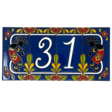 Blue Talavera Kokopelli End Cap Tile for Custom House Number Sign | Loose Ceramic Tile | Hand Glazed Tile | Address Sign