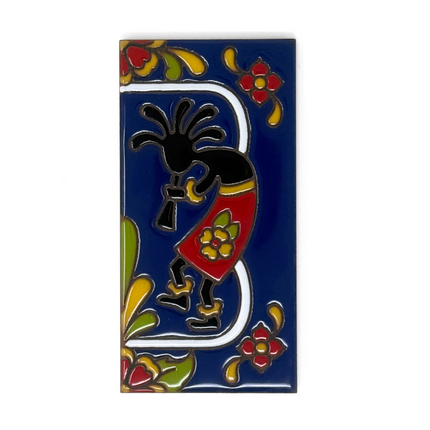 Blue Talavera Kokopelli End Cap Tile for Custom House Number Sign | Loose Ceramic Tile | Hand Glazed Tile | Address Sign