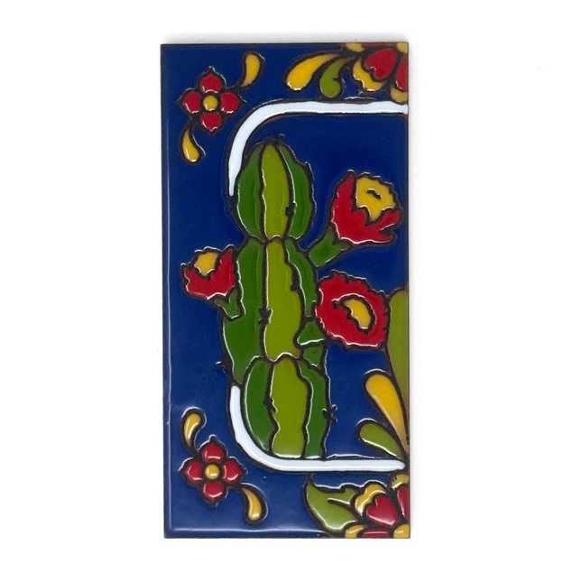 Blue Talavera Cactus End Cap Tile