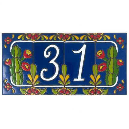 Blue Talavera Cactus End Cap Tile