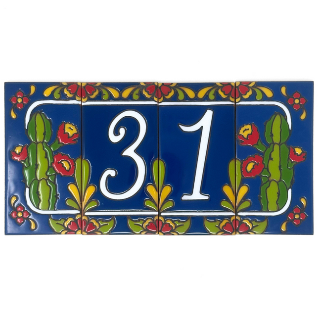 Blue Talavera Cactus End Cap Tile