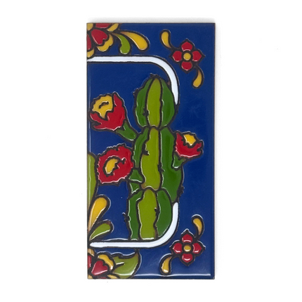 Blue Talavera Cactus End Cap Tile