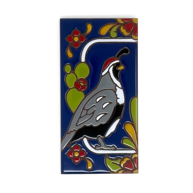 Blue Talavera Quail End Cap Tile for Custom House Number Sign | Loose Ceramic Tile | Hand Glazed Tile | Address Sign