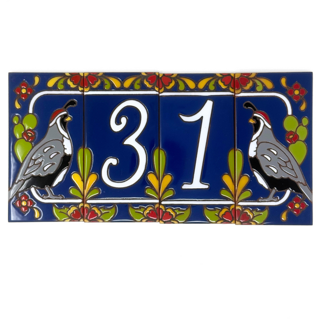 Blue Talavera Quail End Cap Tile for Custom House Number Sign | Loose Ceramic Tile | Hand Glazed Tile | Address Sign
