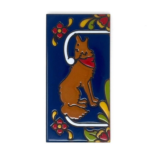 Blue Talavera Coyote End Cap Tile for Custom House Number Sign | Loose Ceramic Tile | Hand Glazed Tile | Address Sign