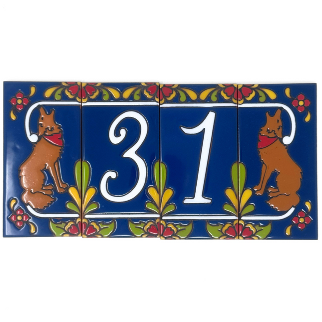 Blue Talavera Coyote End Cap Tile for Custom House Number Sign | Loose Ceramic Tile | Hand Glazed Tile | Address Sign
