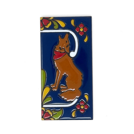 Blue Talavera Coyote End Cap Tile for Custom House Number Sign | Loose Ceramic Tile | Hand Glazed Tile | Address Sign