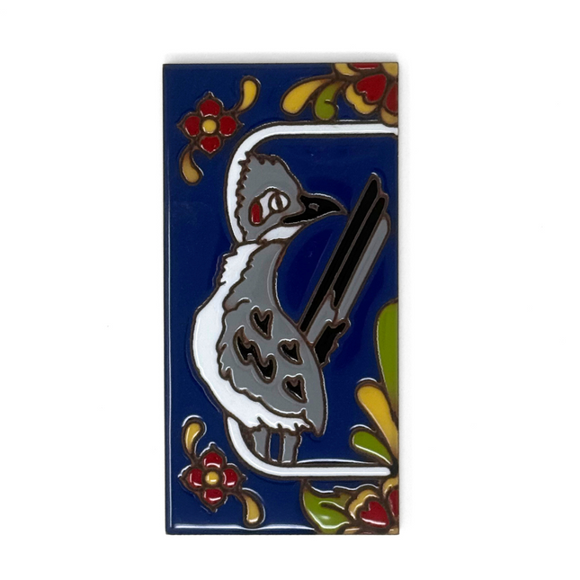Blue Talavera Roadrunner End Cap Tile for Custom House Number Sign | Loose Ceramic Tile | Hand Glazed Tile | Address Sign