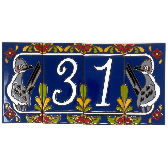 Blue Talavera Roadrunner End Cap Tile for Custom House Number Sign | Loose Ceramic Tile | Hand Glazed Tile | Address Sign
