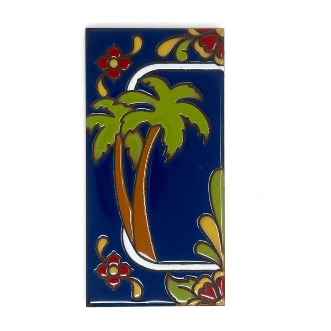 Blue Talavera Palm Tree End Cap Tile for Custom House Number Sign | Loose Ceramic Tile | Hand Glazed Tile | Address Sign