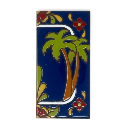 Blue Talavera Palm Tree End Cap Tile for Custom House Number Sign | Loose Ceramic Tile | Hand Glazed Tile | Address Sign