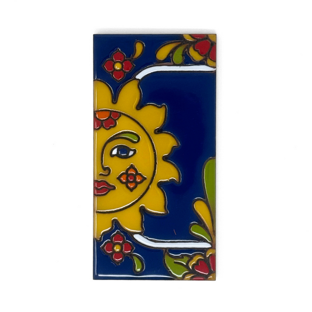 Blue Talavera Sun End Cap Tile for Custom House Number Sign | Loose Ceramic Tile | Hand Glazed Tile | Address Sign