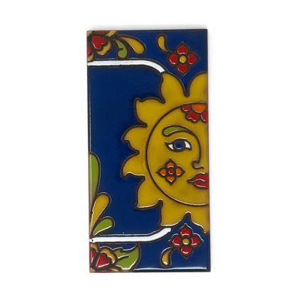Blue Talavera Sun End Cap Tile for Custom House Number Sign | Loose Ceramic Tile | Hand Glazed Tile | Address Sign