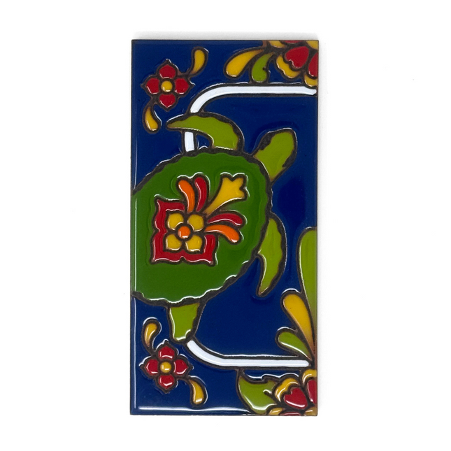 Blue Talavera Turtle End Cap Tile for Custom House Number Sign | Loose Ceramic Tile | Hand Glazed Tile | Address Sign