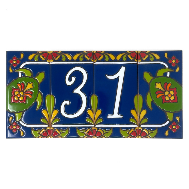 Blue Talavera Turtle End Cap Tile for Custom House Number Sign | Loose Ceramic Tile | Hand Glazed Tile | Address Sign