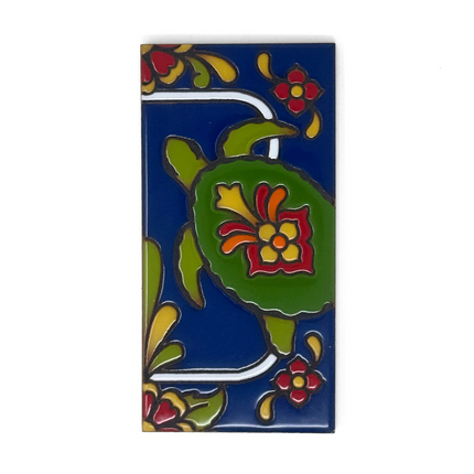 Blue Talavera Turtle End Cap Tile for Custom House Number Sign | Loose Ceramic Tile | Hand Glazed Tile | Address Sign