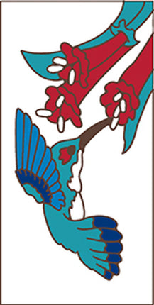 Decorative tile with a blue bird and red flowers on a white background