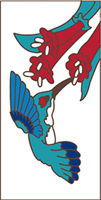 Decorative tile with a blue bird and red flowers on a white background