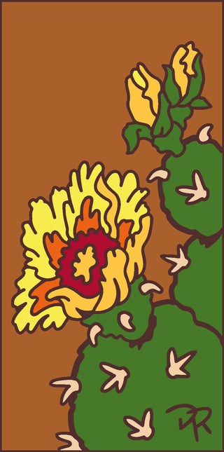 Colorful ceramic tile of a cactus with flowers on a beige background