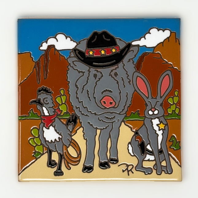 Southwest Desert Posse - Earthtones Tile - Ceramic tile house sign, wall art gift or kitchen trivet