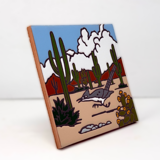 Roadrunner - Earthtones Tile - Ceramic tile house sign, wall art gift or kitchen trivet