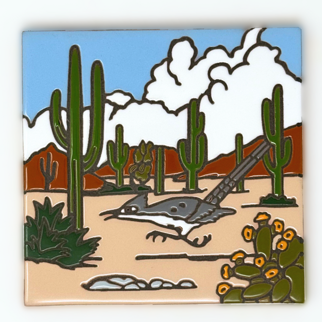 Roadrunner - Earthtones Tile - Ceramic tile house sign, wall art gift or kitchen trivet