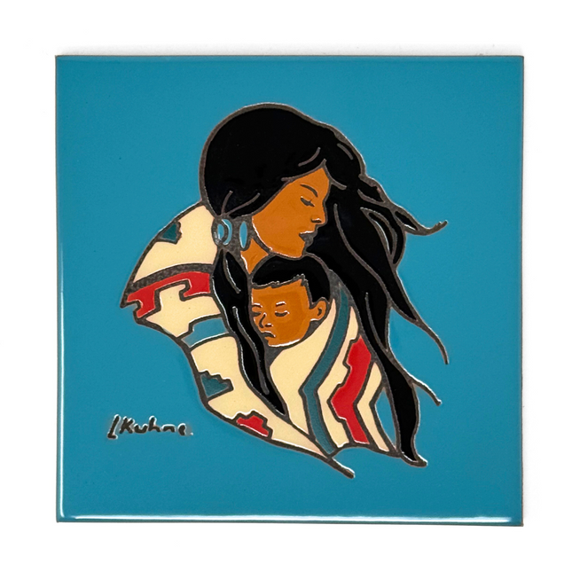 Firstborn - Ceramic Tile Trivet or Wall Art - Hand Glazed Arizona Desert Art Gift - L. Kuhne Native American mother and child