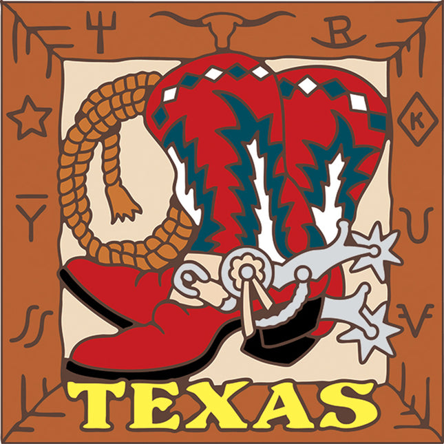Texas cowboy boot tile - red boots with spurs, perfect Wild West souvenir