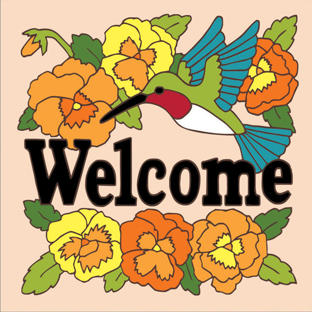 Hummingbird and Flowers Tile | Colorful House Welcome Sign | Ceramic Tile Trivet Art Gift - Southwestern Welcome Sign