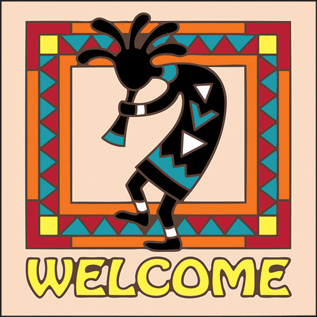 Koko Welcome Tile | Colorful Kokopelli House Welcome Sign | Ceramic Tile Art Gift - Southwestern Welcome Sign