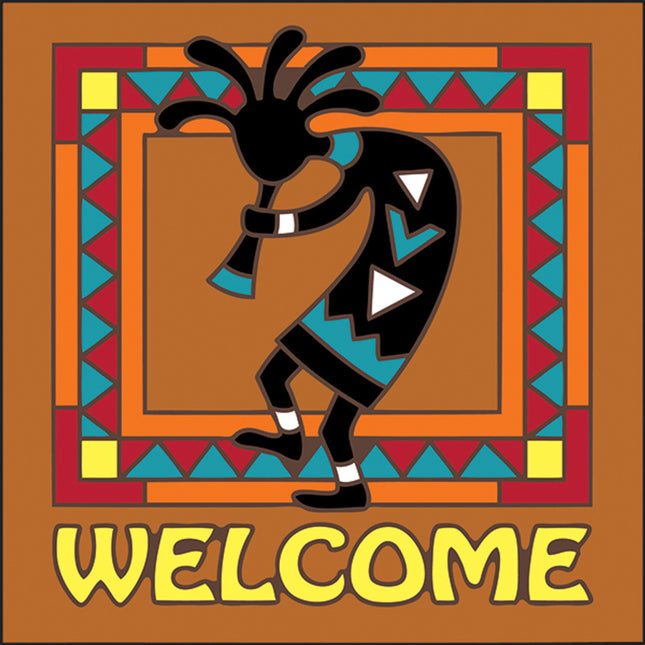 Koko Welcome Tile | Colorful Kokopelli House Welcome Sign | Ceramic Tile Art Gift - Southwestern Welcome Sign