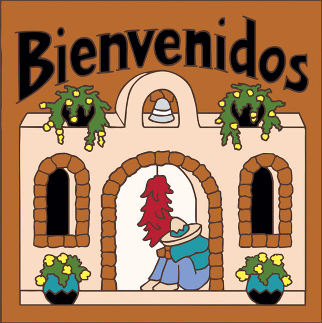 Bienvenidos Adobe Hacienda Tile | Colorful House Welcome Sign | Ceramic Tile Trivet Art Gift - Southwestern Welcome Sign