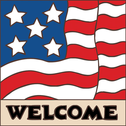 USA Welcome Flag Ceramic Tile | Wall Decor or Kitchen Trivet | Hand Glazed Art | Red White and Blue Decor | United States Gift