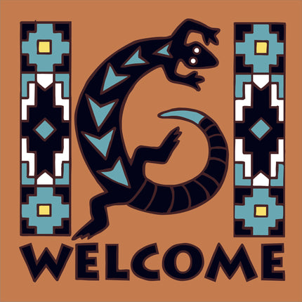 Decorative 'Welcome' sign with a lizard design on a brown background Gecko./ Lizard Welcome Tile Sign | Reptile Art Gift | Ceramic Tile Trivet | Desert Wall Decor