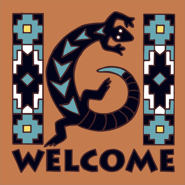 Decorative 'Welcome' sign with a lizard design on a brown background Gecko./ Lizard Welcome Tile Sign | Reptile Art Gift | Ceramic Tile Trivet | Desert Wall Decor
