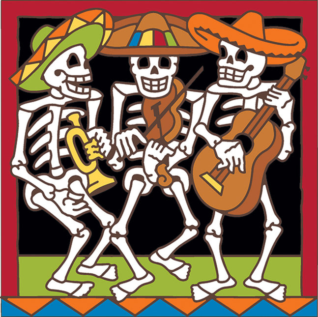 Day of the Dead Mariachis Tile | Dia de los Muertos Art | Hand Glazed Tile Trivet | Southwestern Wall Decor | Love Gift