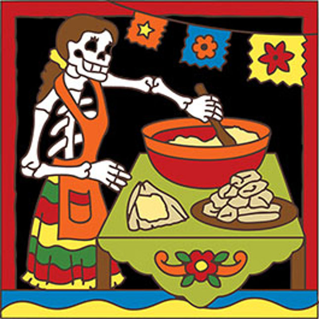 Day of the Dead Señorita's Tamales Tile | Dia de los Muertos Art | Hand Glazed Tile Trivet | Southwestern Wall Decor | Family Memorial Kitchen Gift