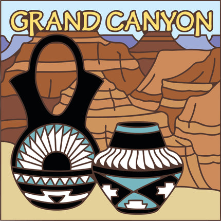 Illustration of Native American pottery with Grand Canyon in the background