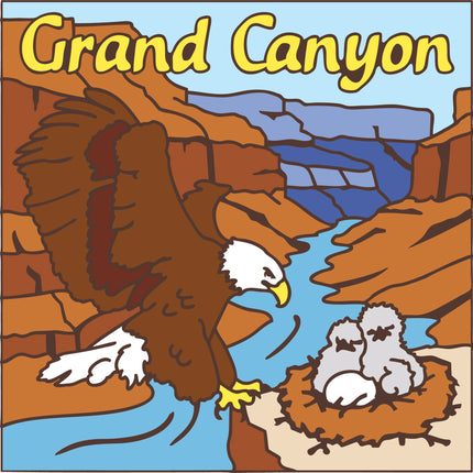 Illustration of an eagle with chicks in a nest at the Grand Canyon Grand Canyon Eagle Tile | Ceramic Art Trivet | Southwest Gift | Arizona Bird Art