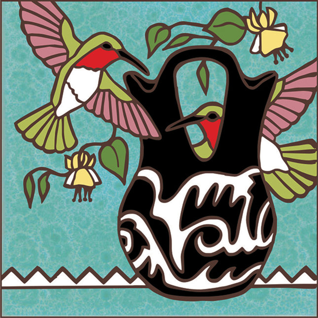 Hummingbird and Pottery |  Ceramic Tile Wall Art | Kitchen Trivet | Birder Garden Gift | Floral Art